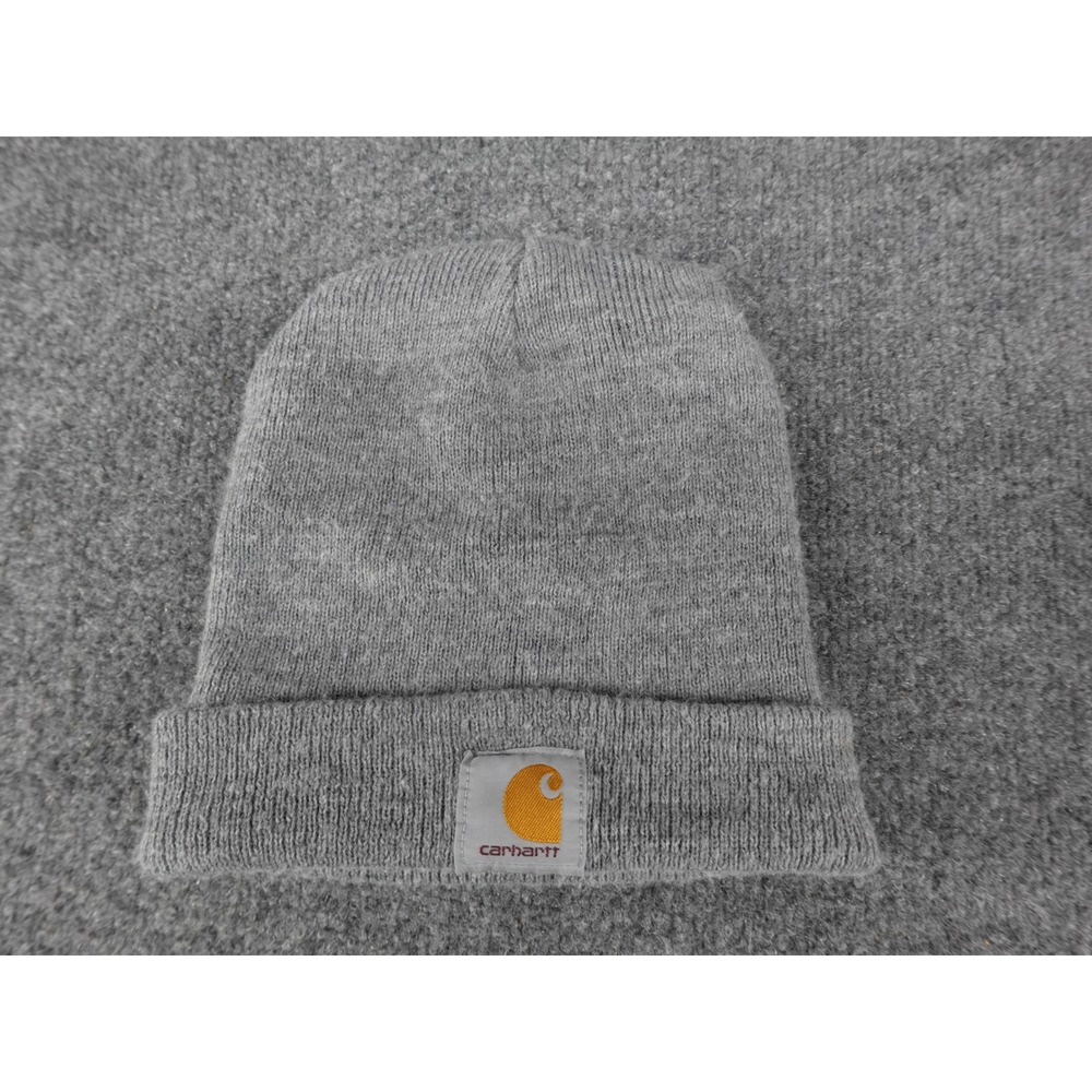 Carhartt Beanie Hat Mens OS Gray Good A18 Acrylic Watch Hat Ribbed Knit Logo